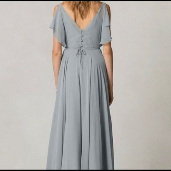 Jenny Yoo Collection Cassie Mineral Green Gray Dress Sz 8 - Picture 2 of 10